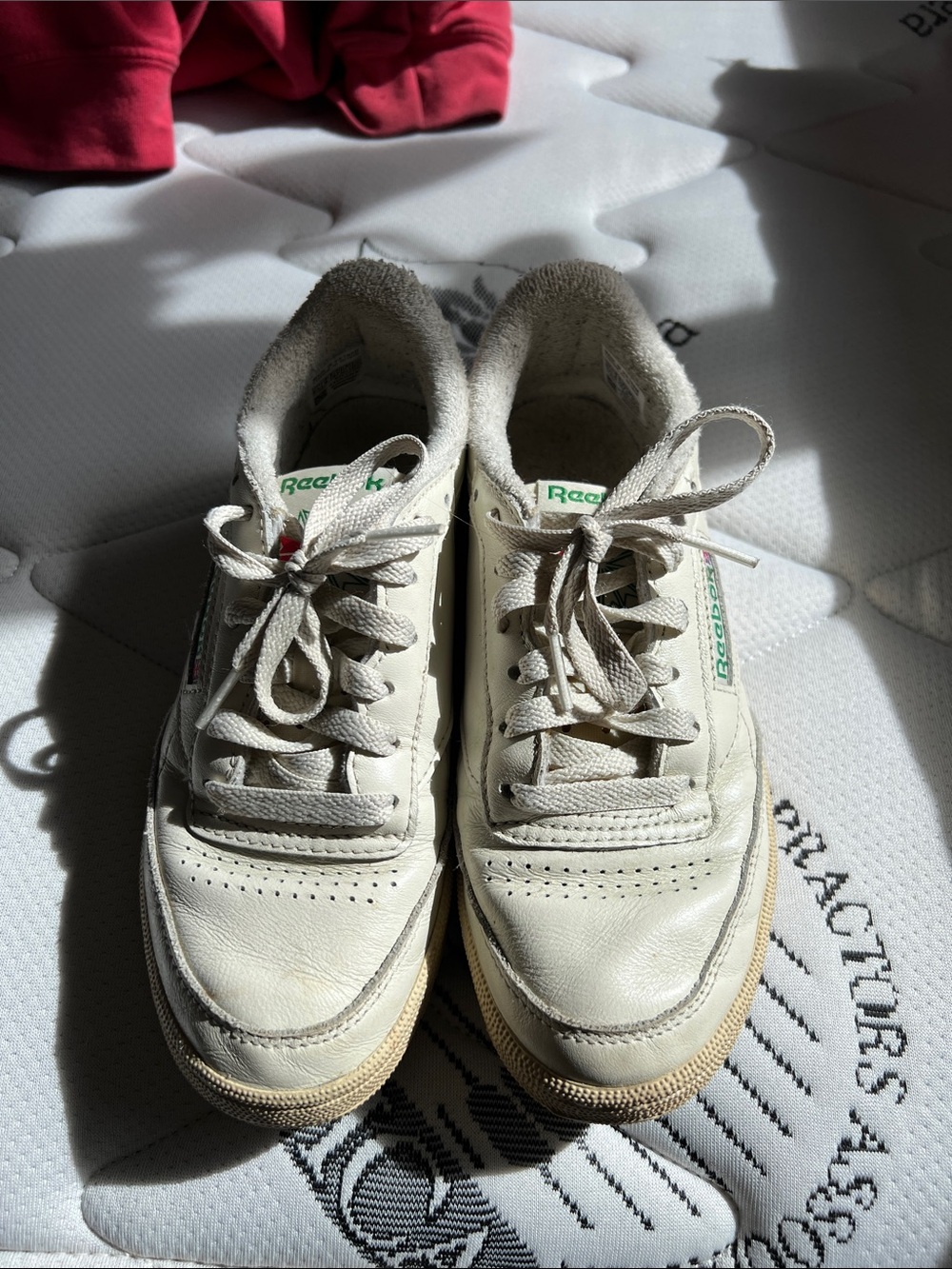 Reebok White Leather Sneakers with Green Logo